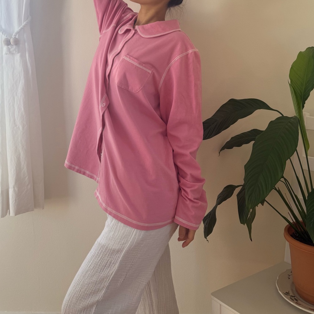Denim & Company Cotton Pink Pajama Top With Snap Button Collared Size XL - Picture 6 of 11